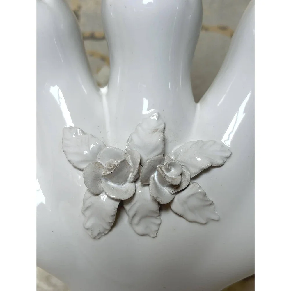 ELPA Alcobaca White Ceramic 5 Finger Tulipiere Bud Vase Rose Portugal Vintage